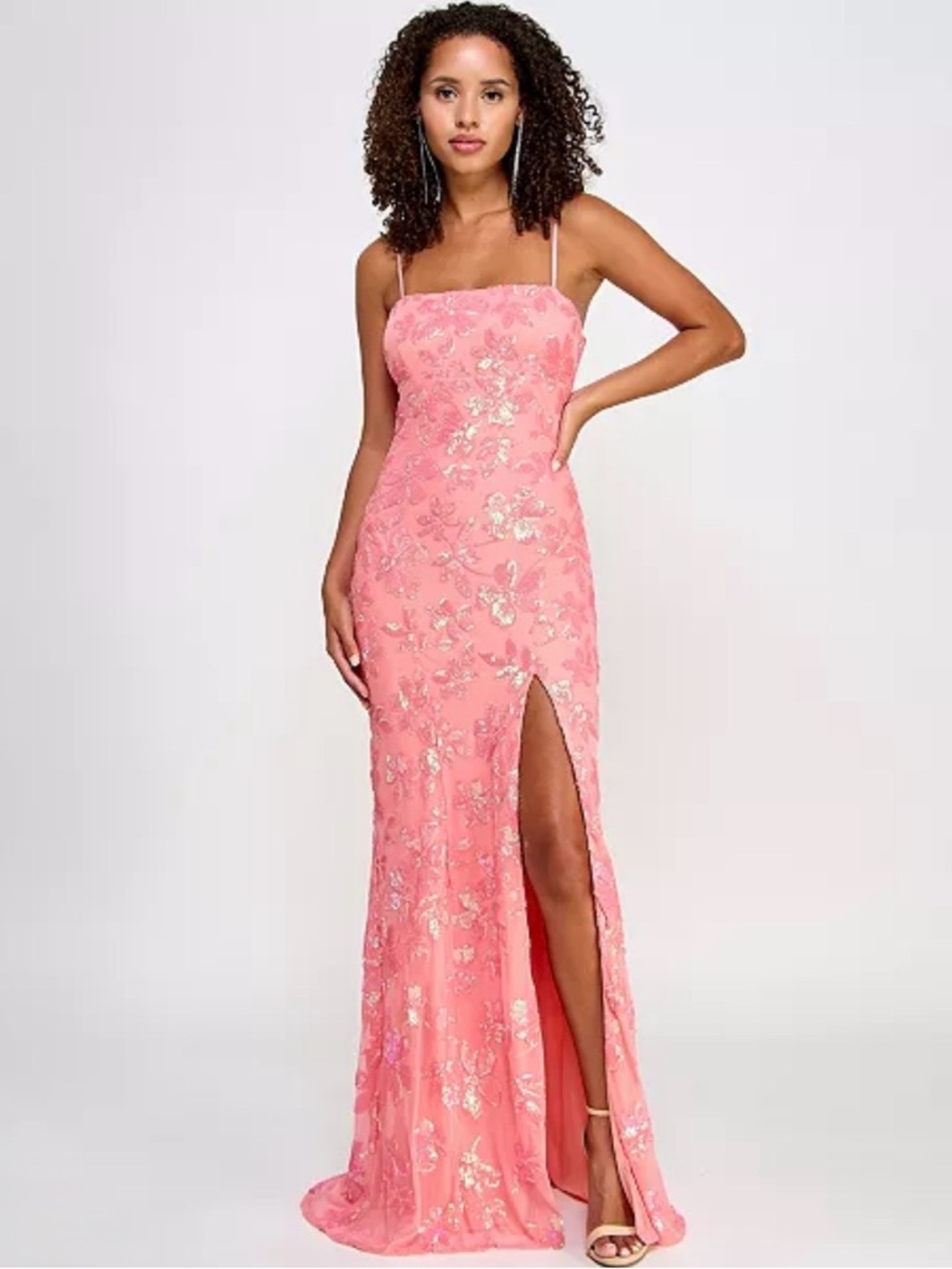 Strapless Pink Floral Sequin Evening Gown XL